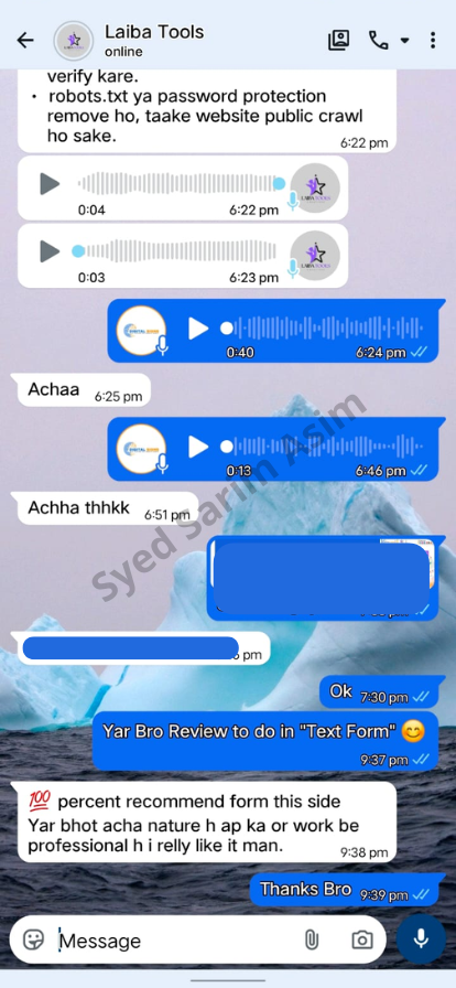 WhatsApp review from Laiba Tools